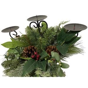 3 Candle Holder Holiday Christmas Tree Pinecone Cranberry New Years Celebration